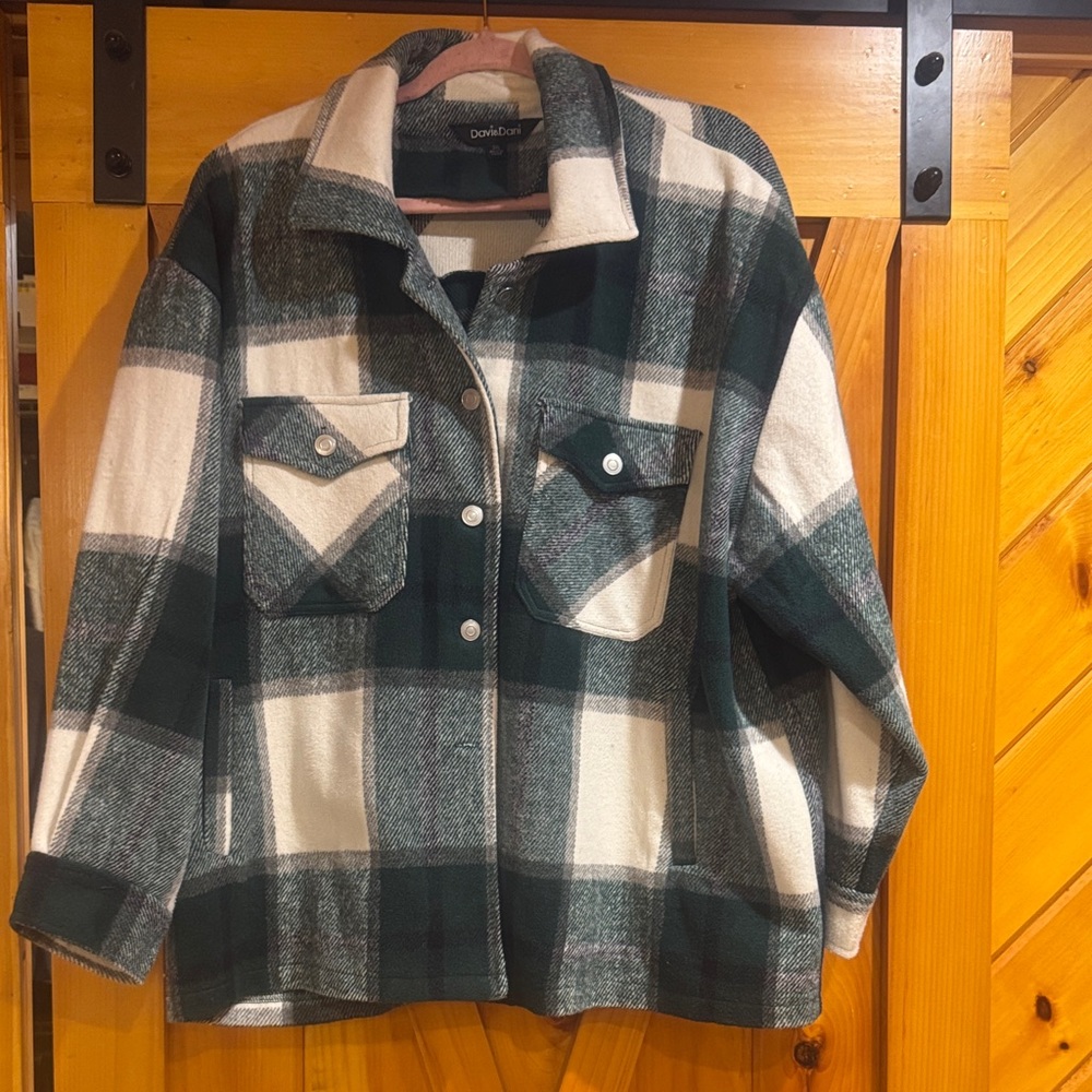 Green and White Plaid Utility Shacket